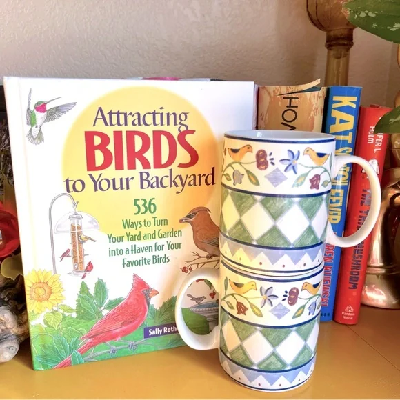 Vintage Coventry Bird Mugs and Hardcover Attracting Birds Book Set of 3 - Picture 1 of 9